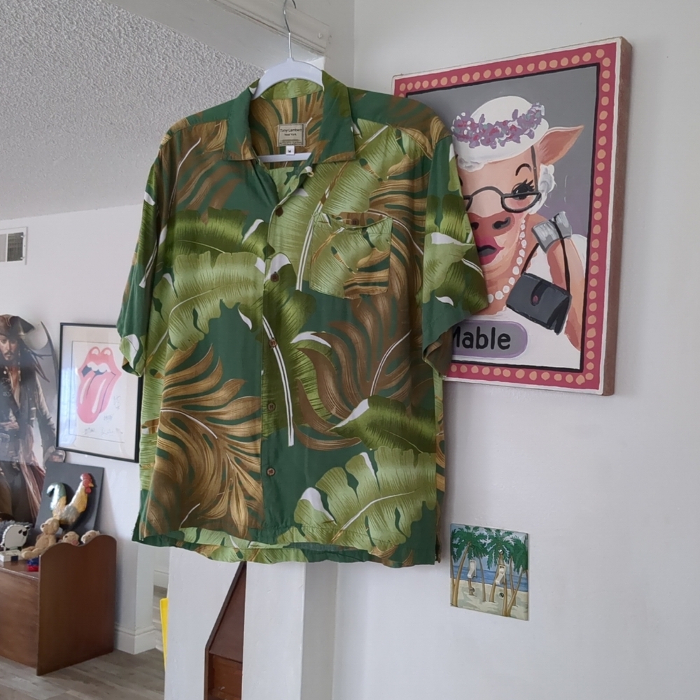 VINTAGE Tony Lambert Hawaiian Palm Tree Frond Shirt Sz Medium